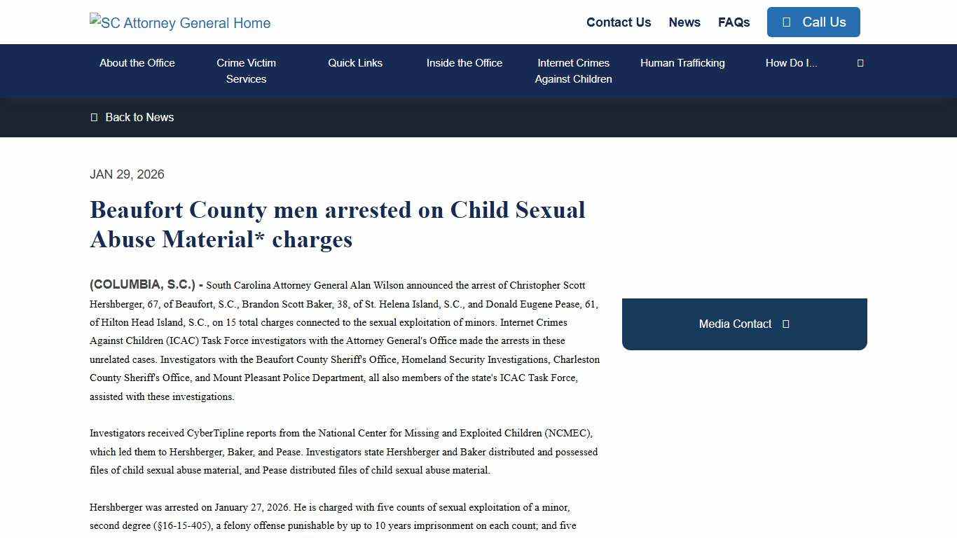 Beaufort County men arrested on Child Sexual Abuse Material* charges - South Carolina Attorney General
